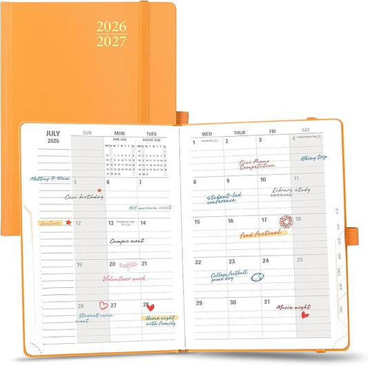 POPRUN Monthly Planner 2026-2027, 6.25" x 8.5", 18 Month (Jul 2026 - Dec 2027) Calendar Book, Academic Calendar Planner with Monthly Tabs, Inner Pocket, Hard Cover, 100GSM Paper - Orange