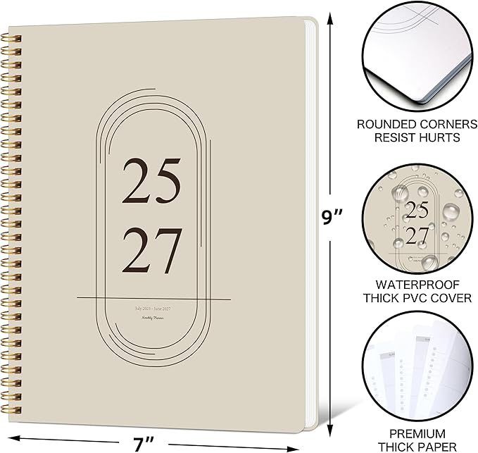 2026-2027 Monthly Planner, Jan 2026-June 2027, B5 (7" x 9"), 2 Year Monthly Planner, 24 month Calendar, Simple Calendar Planner Notebook Soft PVC Cover, Suitable for Schools & Offices, Beige