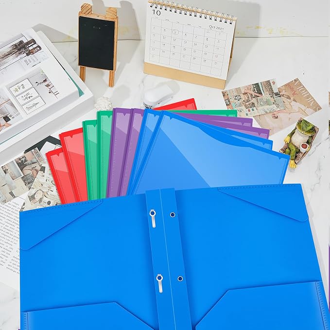 Henoyso 36 Pcs Plastic Folder with Clear Front Pocket and 3 Prong Plastic Folders with Card Slot Pocket Folders with Prongs for School Office (Multicolor)