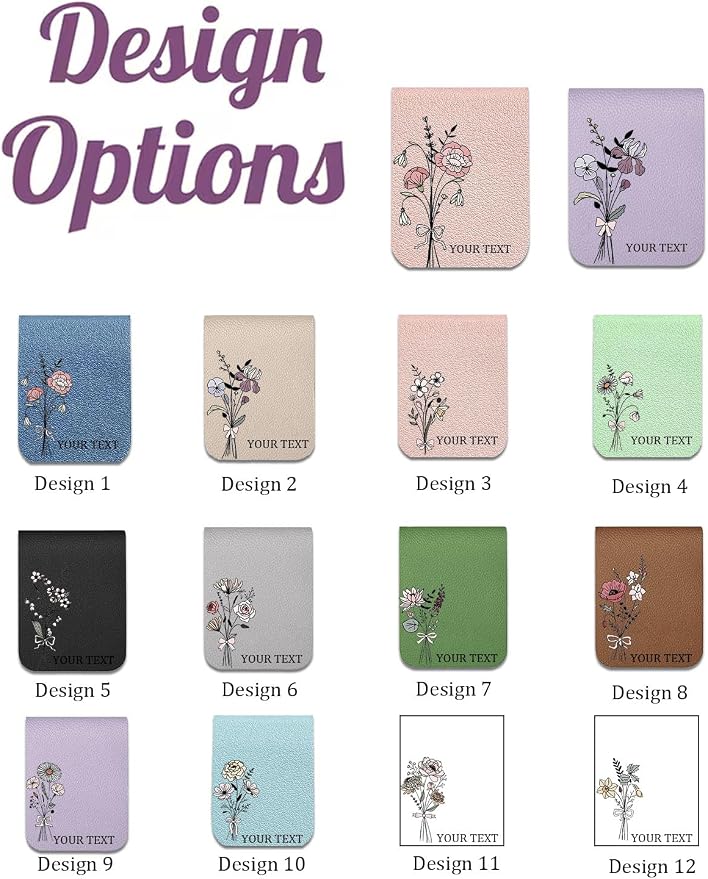Personalized Magnetic Bookmark with Name, Custom Leather Bookmark for Readers, Customized Bookmark Gifts for Book Lovers, Birthday, Christmas, Women, Book Accessory (Monthly Flowers)