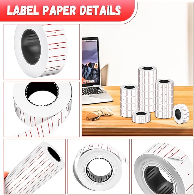MotBach 8000Pcs 10Rolls Price Stickers Price Tags Labels for Mx-5500 Labeller, White Price Gun Labels Stickers Tags White Pricemarker Machine Sticker Label tag