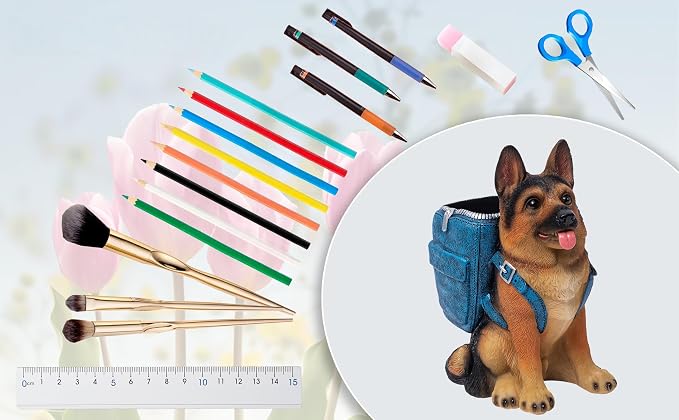 Cute Dog Pen Holder for Desk, Pencil Holder, Creative Desktop Pen Organizer Pencil Cups, Unique Desk Accessories Decor for Home Office School, German Shepherd Gifts for Dog Lovers