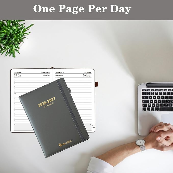Daily Planner 2026-2027, Academic Calendar(July 2026 - June 2027) - One Page Per Day, Daily Monthly Agenda, 5.7" x 8.3" Appointment Book with Hourly Schedule and Monthly Tabs (Dark Gray)
