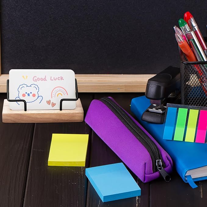 Amyhill 4 Pcs Wood Business Card Holder Display for Desk Metal Wooden Name Card Organizer Business Display Holders for Women Men Office Home Decoration(Wood Color)