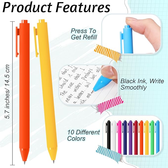 Crtiin 30 Pcs Gel Pens Bulk, 0.5mm Fine Point Black Ink Pens, Retractable Smooth Writing Quick Dry, Colored Aesthetic for School Office Journaling Teacher Appreciation Mother Day (Colorful)