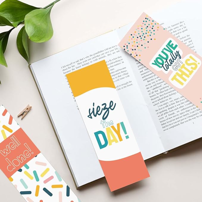 Modern Appreciation Bookmarks / 24 Uplifting Motivational Quotemarks Bulk Set / 2" x 6" Paper Bright Inspirational Affirmation Teen Bookmark Pack/Made in The USA