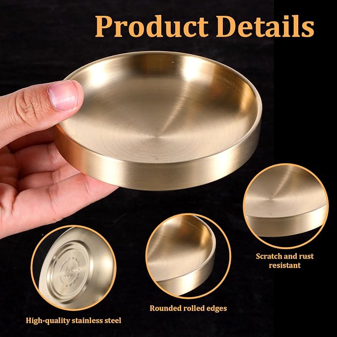 Gold Paper Clip Holder Stainless Steel Gold Decorative Bowl Round Paper Clips Storage Bowl for Office, Dressing Table, Study Desk Tiny Parts (4 Inch Diameter x 1 Inch Height)