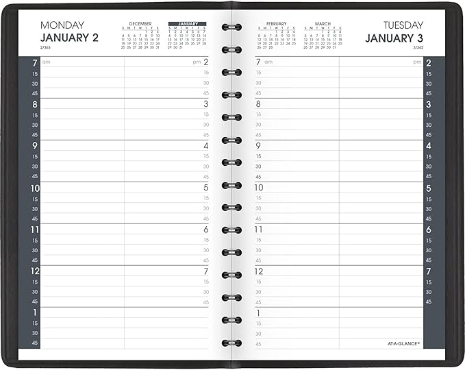 AT-A-GLANCE 2023 Daily Planner, Quarter-Hourly Appointment Book, 5" x 8", Small, Black (7080005)