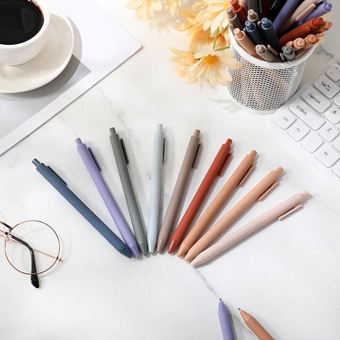 Crtiin 50 Pcs Gel Pens Bulk, 0.5mm Fine Point Black Ink Pens, Retractable Smooth Writing Quick Dry, Colored Aesthetic for School Office Journaling Teacher Appreciation Mother Day (Morandi Colors)