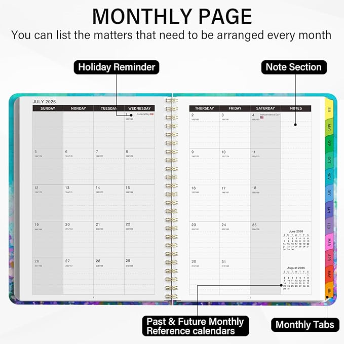 2026-2027 Planner - 2026-2027 Planner Weekly and Monthly from July 2026 - June 2027, 6.3”x 8.5”, Calendar Planner for Women with Tabs, Spiral Bound, Inner Pocket, Perfect for School Office Supplies-Purple Oil Painting