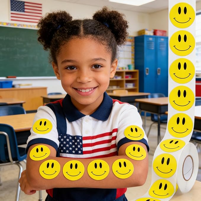 500 Pcs Yellow Smiley Face Stickers - 1 Inch Happy Face Stickers Round Roll Smile Sticker Emoticon Reward Labels for Classroom, Teachers, Party Favors, Scrapbooking, (Yellow Smile)