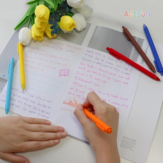 Actsun Colored Gel Pens, 12 Pcs Retractable Pastel Ink Colors, Cute Pens 0.7mm Fine Point Quick Drying for Writing Drawing Journaling Note Taking School Office Home