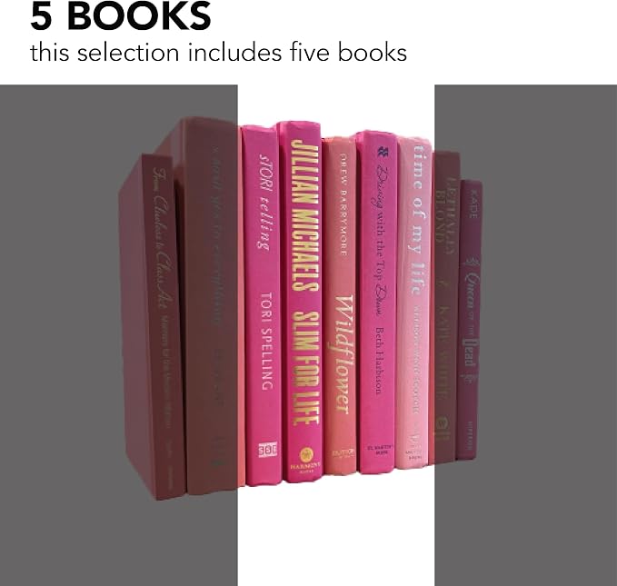 Decorative Accent for Home Decor – Real Books by Color® Interior Styling Piece for Bookshelf, Coffee Table, Design Display (Set of 5, Pink)