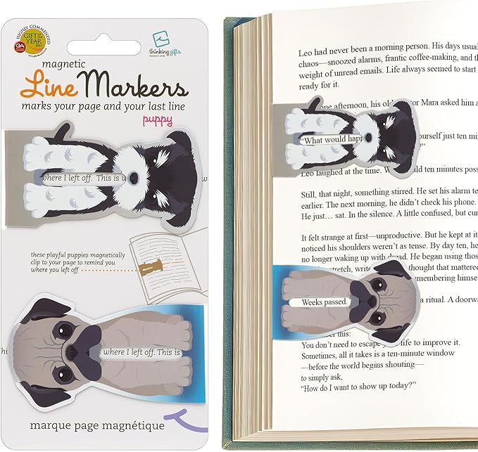 Gifts for Readers & Writers Linemarker Magnetic Bookmarks for Women & Men Dogs, Set of 2 Magnet Bookmark Clips, Magnetic Page Holder & Book Marker for Reading with Cute Bookmarks Design for Kids