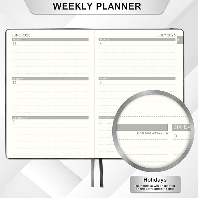 2026-2027 Planner - Weekly Monthly Calendar from July 2026 - June 2027, 5.85‘' x 8.5'' Agenda 2026-2027 with Leather Cover, Pen Holder, Elastic Closure, Ruled pages