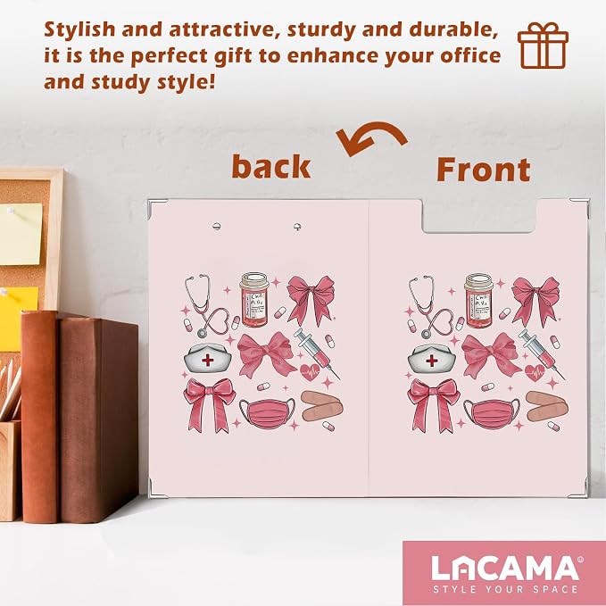 Lacama Coquette Nurse Clipboard GIFS for Women, Pink Bow Nursing School Office Supplies, Preppy Girly Project Folders with Metal Clip for Office Classroom Desk, 12.4x9.25 in