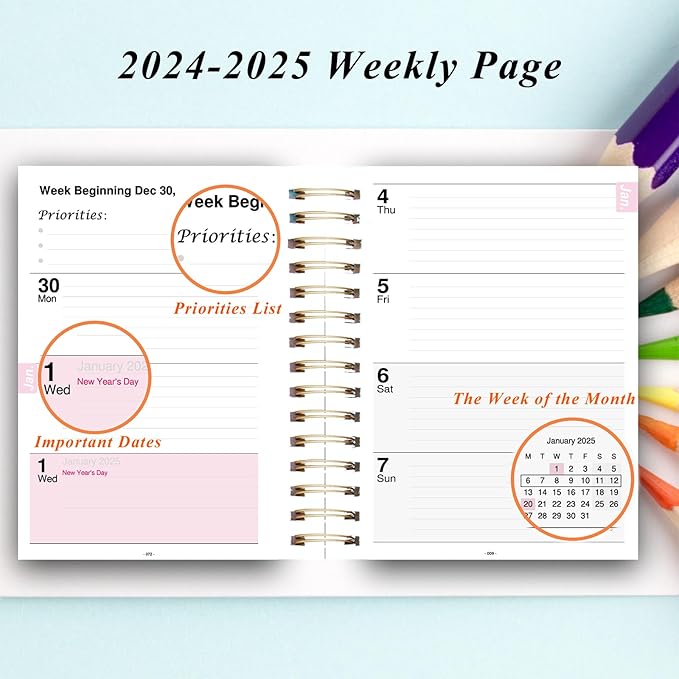Planner 2024-2025 Daily Weekly and Monthly - Academic Planner July 2024-June 2025-5" x 8" with Floral Cover with Twin-Wire Binding - Effectively Manage Your Time - Dark Blue