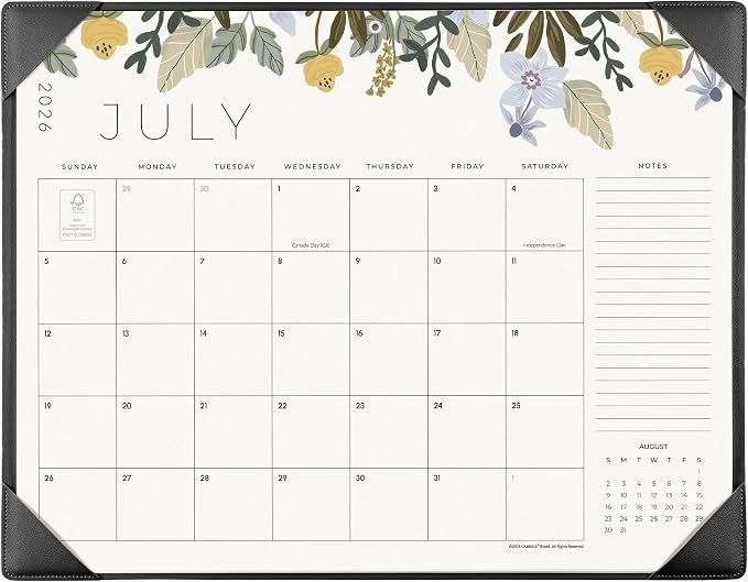 Desk Calendar 2026 with Desktop Mat, Cabbrix Large Desk Pad Calendar 22 x 17 Inch 18 Months Runs From July 2026 to December 2027, Floral Design Calendar 2026 for Home School and Office (Black)