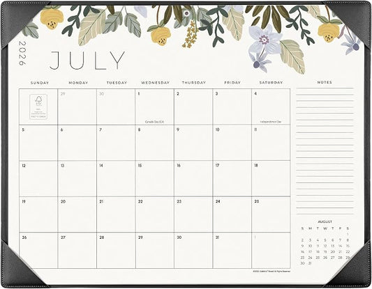 Desk Calendar 2026 with Desktop Mat, Cabbrix Large Desk Pad Calendar 22 x 17 Inch 18 Months Runs From July 2026 to December 2027, Floral Design Calendar 2026 for Home School and Office (Black)