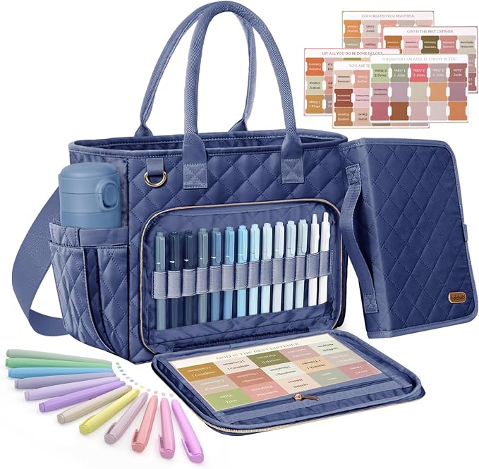 BellaHold Large Bible Bag with Bible Cover Case for Women, Church Bag with Bible Study Supplies & Shoulder Strap, Quilted Bible Tote Bag, Christian Gift for Women, Navy