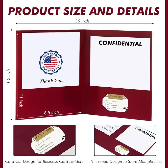 20 Pcs Tax Return Folders Bulk - Letter Size 2 Pocket Folders with Gold Printed Label for Tax Professionals & Storing Handling Personal Customer(Dark Red)