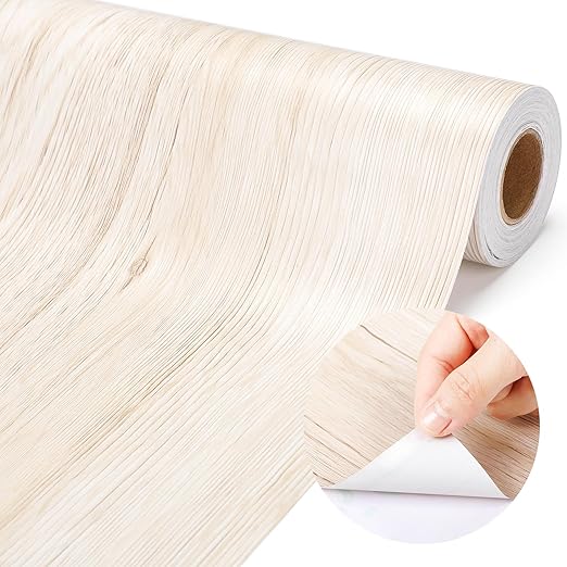 Mooliwe Fade-resistant Bulletin Board Paper, 11.81inx32.81ft, White Wood Grain Style, Self-adhesive, Poster Art Craft Supplies for Classroom Office Home Decor Gift Wrapping Floor Poster Covering Table