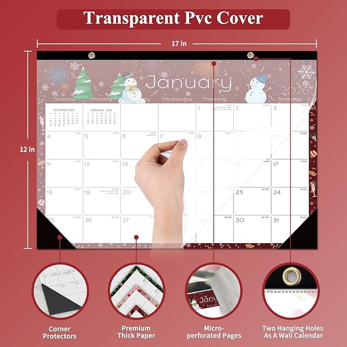 Ymumuda Desk Calendar 2026-2027 Wall Calendar 2 in 1, Monthly Desk Calendar 2026 from JAN.2026 to JUN.2027, 18-Month, Large 12"×17", Waterproof Cover, Hanging Rope, Home/office/School Planners