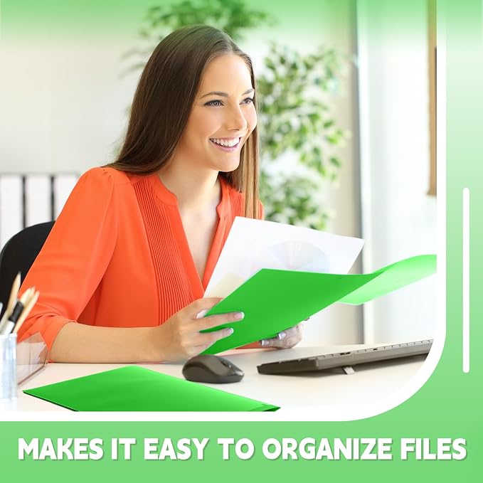 Henoyso 36 Pack Fruit Green Plastic Folders with Clear Front Pockets Heavy Duty File Folders with 2 Pockets and Card Slot for Student Communication School Office Presentation Report
