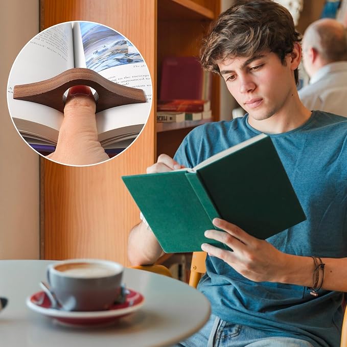 Book Weight Holder Wooden Thumb Book Page Open Weighted Bookmark Corner Reading Accessories Office Desk Decor Executive Gift for Writer Reader (Black Weight Page Holder+Thumb Page Holder Coffee)