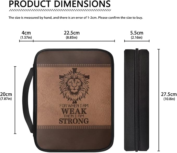 Cross with Lion Print Bible Cover for Women Men,Canvas Bible Book Carrying Cases Church Bag with Handle