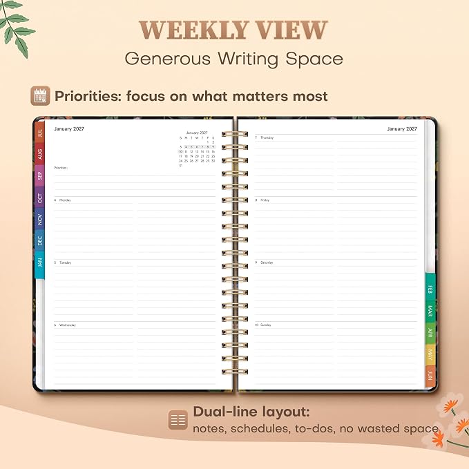 Planner 2026-2027 Monthly and Weekly Academic Planner July 2026 - June 2027, Hardcover Calendar 2026-2027 Agenda Daily Planner for Student Teacher School Office Supplies, 7.4" x 10.2", Vintage Floral