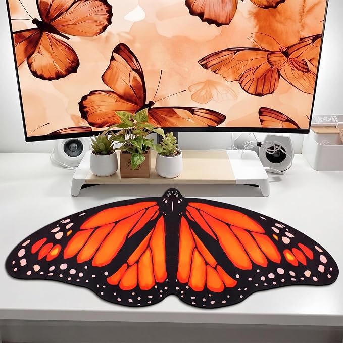 Tellegloww Large Monarch Butterfly Gaming Mouse Pad Desk Mat Decorative Butterfly Keyboard Desk Mat with Non-Slip Base Table Accessories for Office Home Study 35.43 x 15.75 Inches