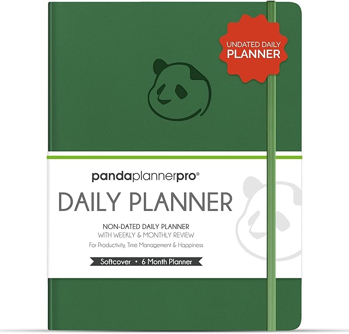 Panda Planner Pro A4 Daily Planner 2026 – 6 Month Undated Daily Productivity Planner with Large 8.5x11 Layouts, Weekly & Monthly Calendar Planner, Goal Tracker, Habit Tracker & Time Management Organizer – Dark Green