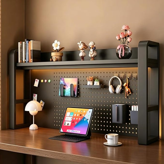 Desk Shelf Organizer with Pegboard & Storage Parts, 45kg Heavy Duty Desk Hutch, Desktop Storage Rack for Office & Home Office Shelves Black Shelf/Blackboard (2-Tier) 29.5×10×26"