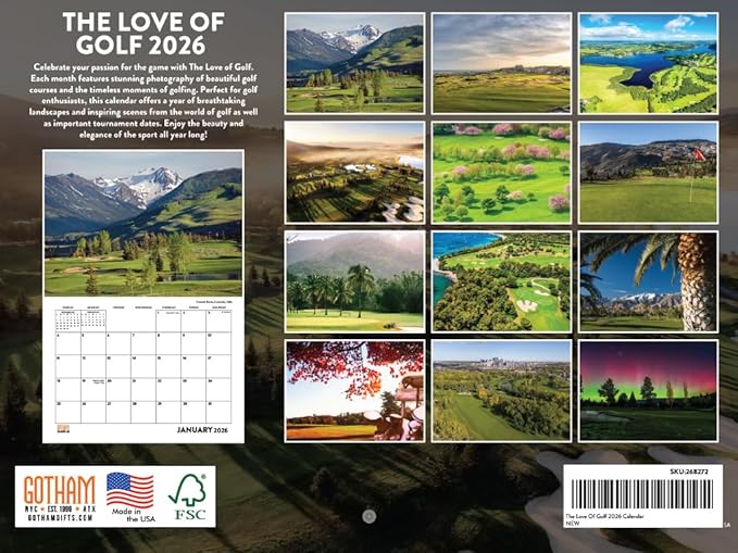 Love Of Golf Calendar 2026 Wall 12 Month Golf Gifts For MenWomen Golfers Calender Monthly | American Made In The USA