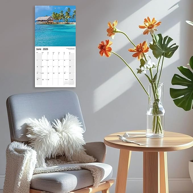 2026 Wall Calendar Planner Calendar - BEACHES Hangable Monthly Wall Calendar with Large Blocks for Organizing & Planning, Academic Schedule, Home, Office & family, Thick & Sturdy Paper (12"x24" Open)