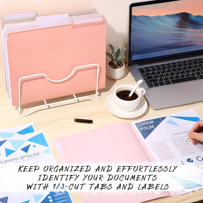 24 Pcs File Folders 9.5x11.6 Inch Manilla Folders Letter Size with 1/3 Cut Tabs 12 Colored Office Home School Organizers for Documents, Classroom Supplies and Paper Storage (Sweet Color)