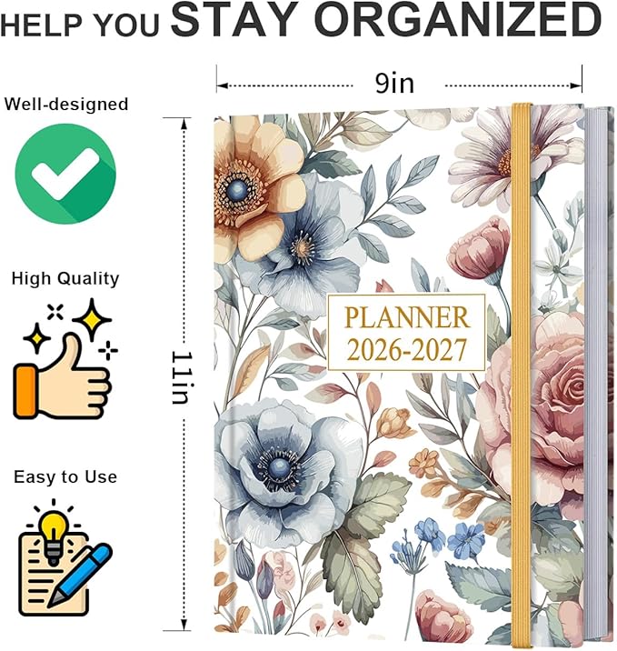 Planner 2026-2027 - 8.5'' × 11'' Weekly & Monthly Planner from July 2026 to June 2027, Large Planners 2026-2027 with Perfect Organizer, Hardcover, Inner Pocket, Colorful Large Flower