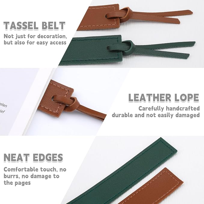 2 Pcs Leather Bookmark, Bookmarks with Leather Rope, Page Markers Reading Presents for Women Men, Book Accessories for Reading Lovers, for School Office Home Supplies
