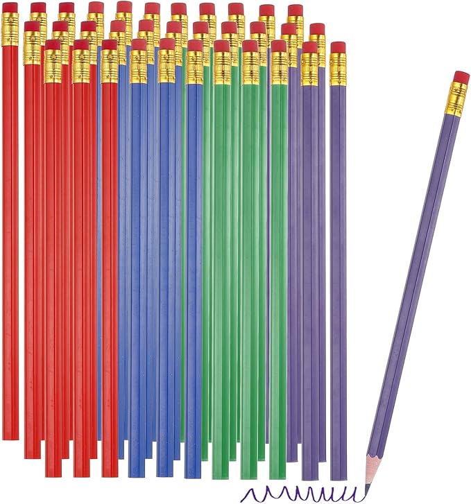 PATIKIL Erasable Colored Pencils, 36 Pcs Oil Color Pencils with Erasers Hexagonal Rod Wooden Colored Pencils for Tests Marking Grading Art Painting, Red/Dark Blue/Green/Purple