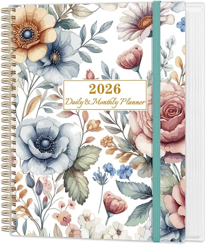 2026 Daily & Monthly Planner Calendar - Daily Planner Calendar One Page Per Day from January 2026 to December 2026, Flexible Cover, 7" x 10", Storage Pocket, Colorful Large Flower