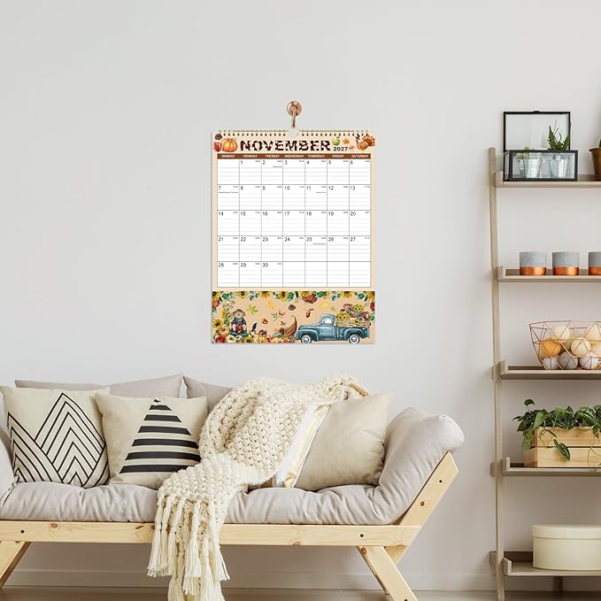 Vindora 2026-2027 Wall Calendar with Pockets - 18 Month Large Vertical Calendar (July 2026 to Dec 2027), 11.4x14.5 Inch Office & Family Planner with Hanging Loop, Floral Design