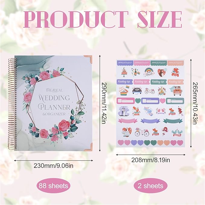 Wedding Planner Book and Organizer for Bride, 88 Pages Wedding Planning Binder & 2 Pages of Stickers, Engagement Unique Gifts for Couples, Wedding Planners Essentials, Easy Bridal Planning