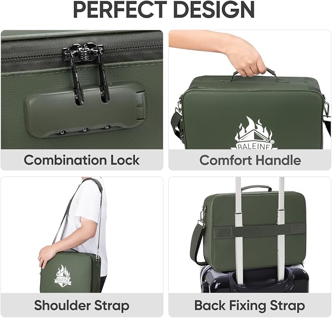 BALEINE Fireproof Document Box with Lock, Portable Fireproof Document Bag Waterproof Fire Proof File Boxes for Documents, File Organizer Box for Important Paperwork (Green, 15''x11''x4'')
