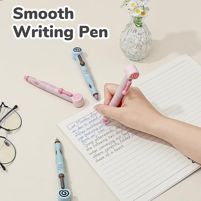 Temiary 4 Pcs Cute Retractable Erasable Gel Pens, 0.5 mm Fine Point Blue Ink Pen with 12 Pcs Refills, Make Mistakes Disappear, Writing and Crossword Puzzles for School Office Supplies (Pink & Blue)
