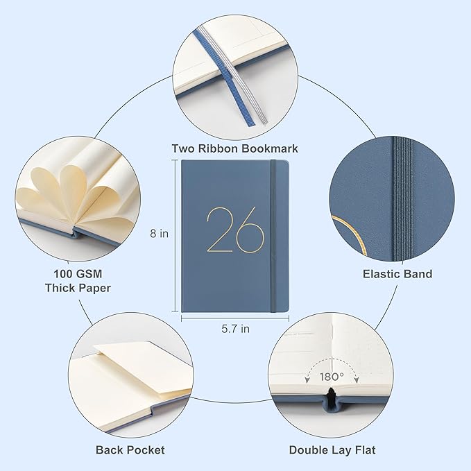 And Per Se 2026 Planner, 15 Months Hardcover Daily, Weekly & Monthly Planner, A5 size, 100GSM Thick Paper, Back Pocket, 5.7" x 8"(Dark Blue)