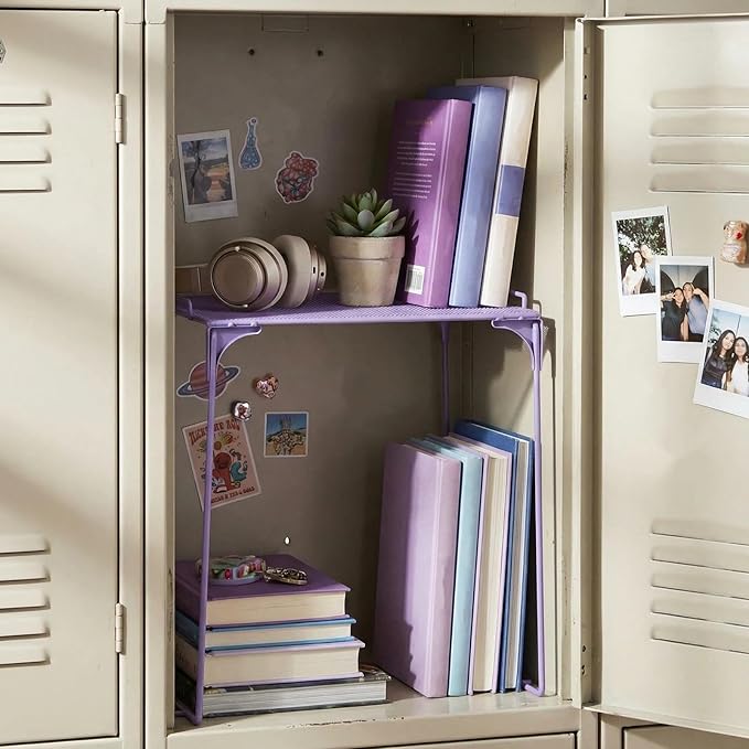 Colarr Purple Locker Organizer Shelf Locker Accessories for Girls Stackable Storage Organization Shelf Area Saver Fits Standard Size for School Office Kitchen and Home