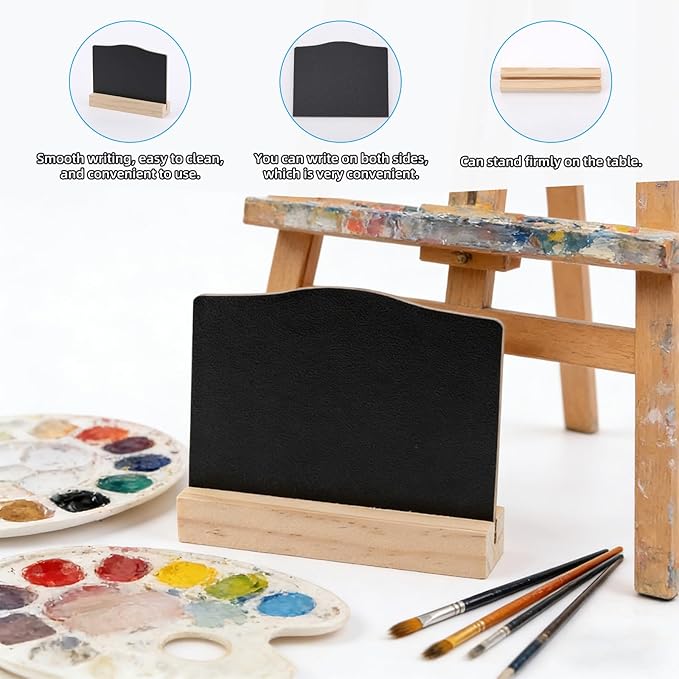 6 Pcs Mini Chalkboard Signs with Pens, Reusable and Reserved Table Signs, Double-Sided Use Message Board Sign for Weddings Place Cards, Birthday Parties, Plants, Special Event Decoration (Black(b))