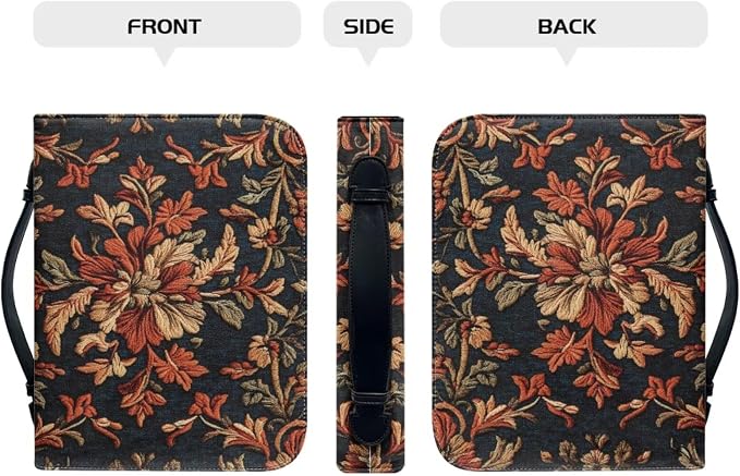 Vintage Flower Bible Cover Bible Cover Bags Floral Pattern with Handle Fits for Standard Size Bible Bible Study Accessories Supplies-Size：XL
