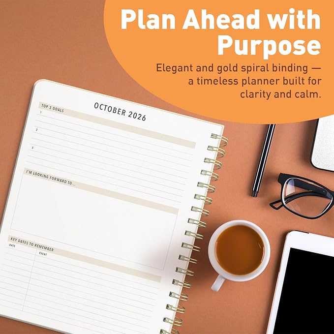 Sweetzer & Orange 2026-2027 Monthly Planner Notebook – 7.5" x 9.5" Two-Year Calendar Planner – January 2026 to December 2027 – Clean Monthly Layout, Sturdy 120gsm Paper, Gold Spiral Binding